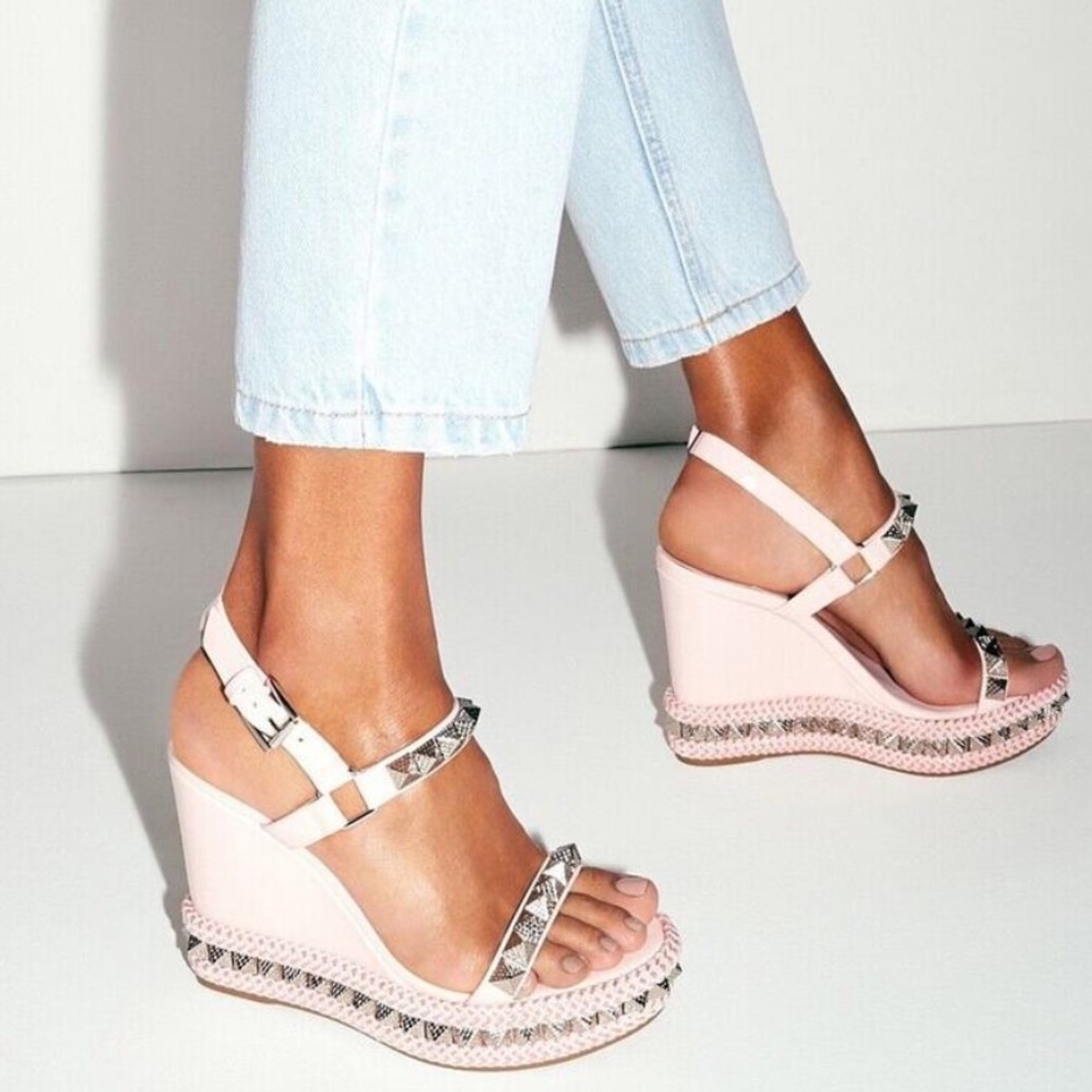 Christian Louboutin Pyraclou 110 Poupee Pink Platform Wedge Sandal Heel 39, 8us - Picture 3 of 3